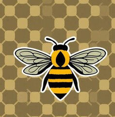 Golden Bee Illustration: This illustration portrays a stylized bee, set against a honeycomb backdrop, embodying the essence of natural pollination and the delicate balance of nature. 