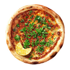 Watercolor vector illustration of Lahmacun, isolated on white background.