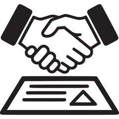 Handshake over document icon isolated on white background
