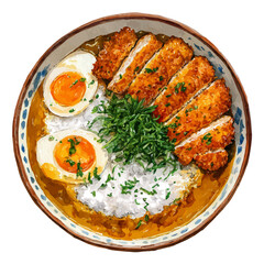 Watercolor vector illustration of Katsu Curry, isolated on white background.