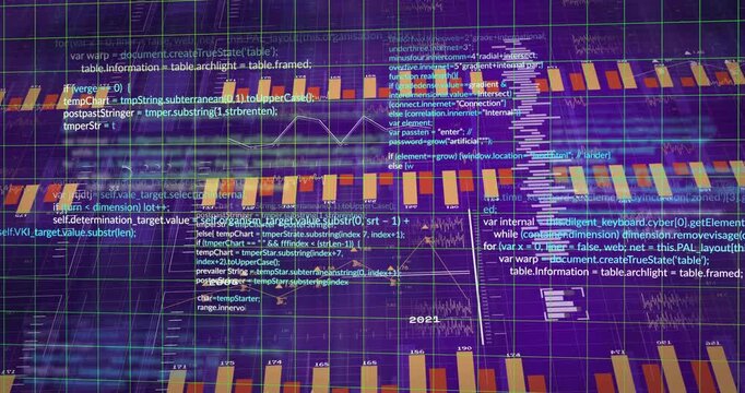 On startup bars appearing, code fading, trend line drawing, bars scattering for trend visualization