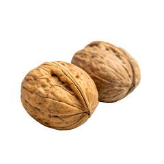 Two Whole Walnuts with Textured Brown Shells on Black Background Keywords: walnut, nuts, food, whole, brown, shell