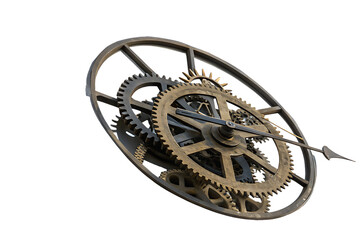 A clock with roman numerals and gears On Transparent Background