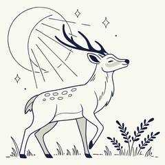 Vector art of an elegant illustration of a deer bathed in moonlight, showcasing the beauty of nature and wildlife in a minimalist and artistic style
