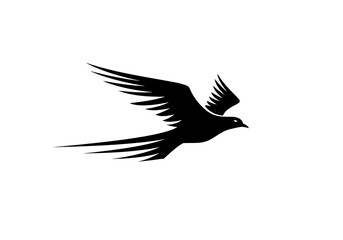 黒い鳥の力強い飛行　白背景シンプルデザイン