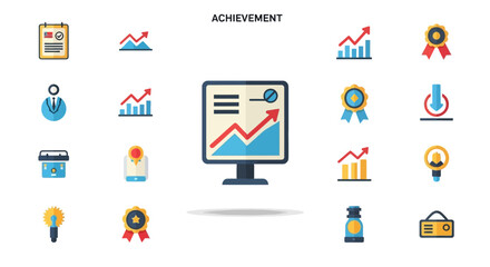 Stunning business achievement icons celebrate success, growth, and recognition for professional projects.