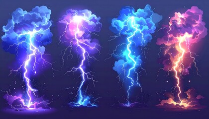 Vibrant Stormy Night Sky with Striking Lightning