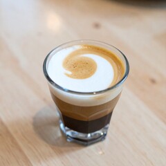 Espresso Macchiato with Milk Foam Served in Small Glass for Premium Caf&eacute; Drink Object and Italian Coffee Concept