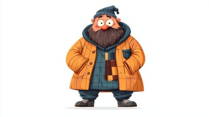 A cheerful cartoon character in a stylish winter coat, embodying warmth and friendliness in a whimsical design.