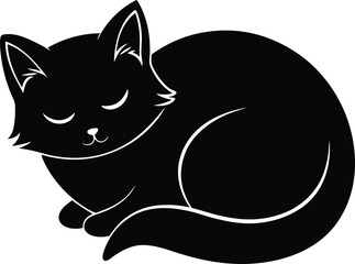 Cute Kitten Sleeping Peacefully in Folded Position Vector Silhouette, Symbolizing Calmness, Relaxation, and Comfort EPS