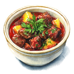 A watercolor painting of Lamb Stew, vector illustration on white background.