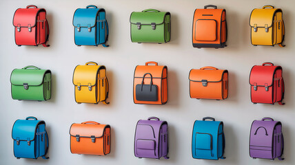 15 School Bag Icons: Colorful Portfolio Set