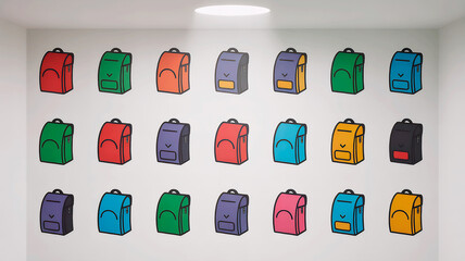 15 School Bag Icons: Colorful Portfolio Set