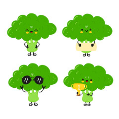 Cute broccoli characters in various poses.