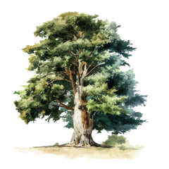 Cypress Tree, watercolor painting, vector illustration, isolated on a white background.