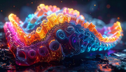 Vibrant bioluminescent deep sea creature with tentacles