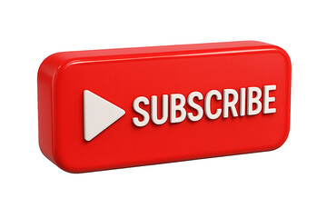 Red youtube subscribe button with play icon isolated on transparent background