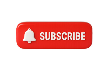 Red subscribe button with notification bell icon isolated on transparent background