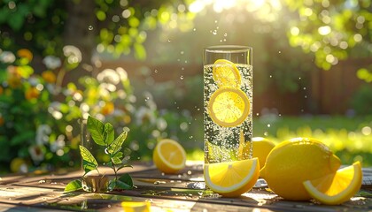 Refreshing lemonade in a sunny garden setting