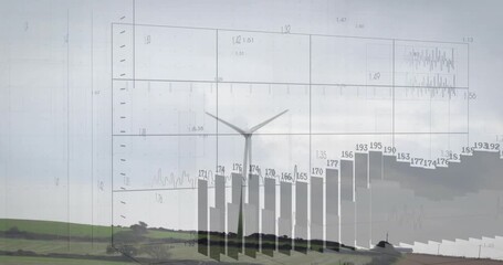 After 1s delay turbine blades rotating, grid fading in and animating charts showing output trends - Powered by Adobe