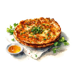 Lahmacun in watercolor style, vector illustration, isolated on white background.