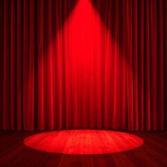 Fototapeta premium Red Curtain and Spotlight Theater Stage Awaits the Performance