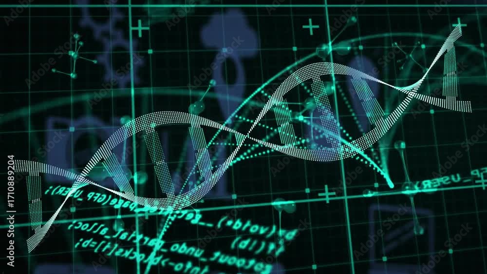 Aufkleber sequence starting dna helix floating on grid code streaming linking nodes visualizing genetic map