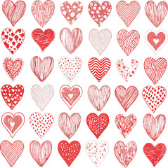 Collection of red and pink hearts with various textures