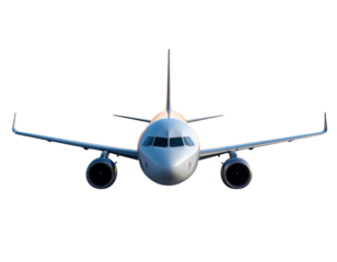  Airplane Flying Toward Horizon with Sunset Sky, Front View, isolated on transparent background png