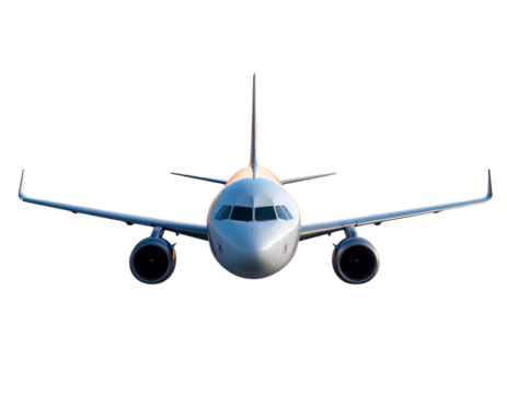  Airplane Flying Toward Horizon with Sunset Sky, Front View, isolated on transparent background png