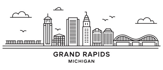 Fototapeta premium Grand Rapids Line Art skyline horizontal banner. Grand Rapids, Michigan. Vector template for your design. with white background