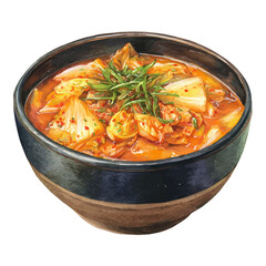 Kimchi Stew in watercolor style, vector illustration, isolated on white background.