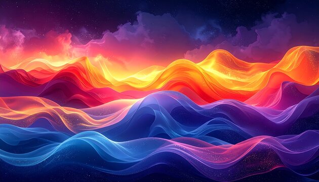 A vibrant, abstract landscape showcases swirling, luminous colors that create a mesmerizing, otherworldly scene.