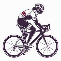 Naklejka premium Stylized illustration of a female cyclist in full racing gear pedaling a road bike with determination
