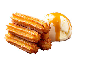  Churros on Dessert Board with Ice Cream and Caramel, Angled Close-Up, isolated on transparent background png