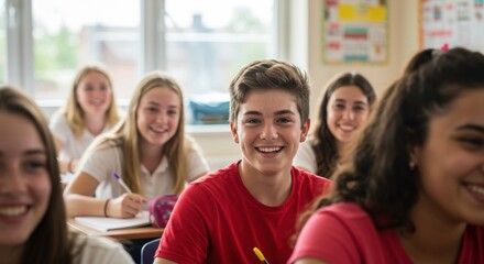 Obraz premium Diverse Elementary School Classroom Cheerful kids, children, and youth as students learning and studying an academic lesson together.