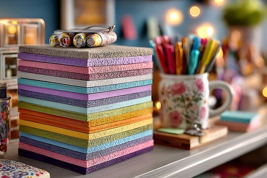 Neatly stacked colorful sticky notes set high resolution picture