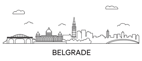 Fototapeta premium Belgrade Line Art skyline horizontal banner. Belgrade, Serbia. Vector template for your design. with white background