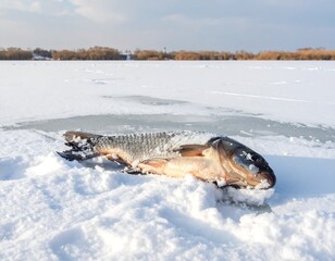 Winter Fishing Catch on Frozen Lake