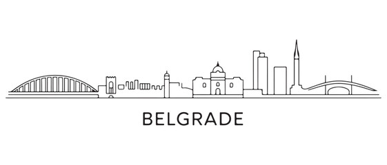 Fototapeta premium Belgrade Line Art skyline horizontal banner. Belgrade, Serbia. Vector template for your design. with white background