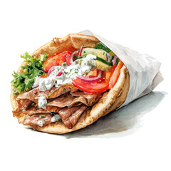 Gyro, watercolor painting, vector illustration, isolated on a white background.