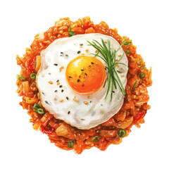 Watercolor vector illustration of Kimchi Fried Rice, isolated on white background.