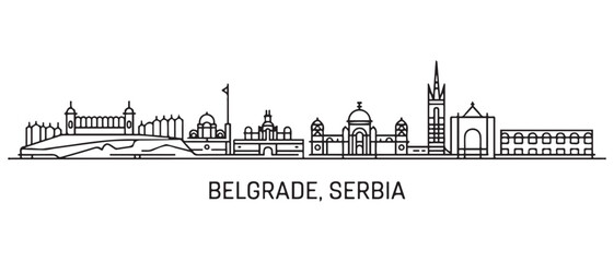 Naklejka premium Belgrade Line Art skyline horizontal banner. Belgrade, Serbia. Vector template for your design. with white background