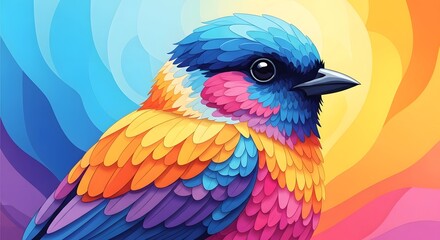 Fototapeta premium A vivid, layered bird portrait with bold, colorful feathers and a glossy.&nbsp;