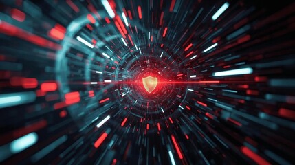 Futuristic cyber defense system intercepting and displaying attack patterns