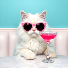 White cat having a cocktail 