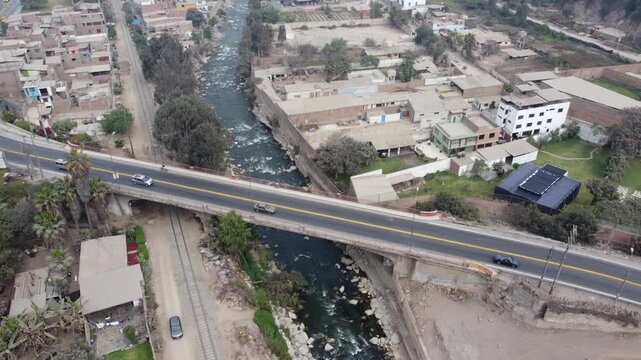 Aerial view of a bridge over a river in chosica, peru