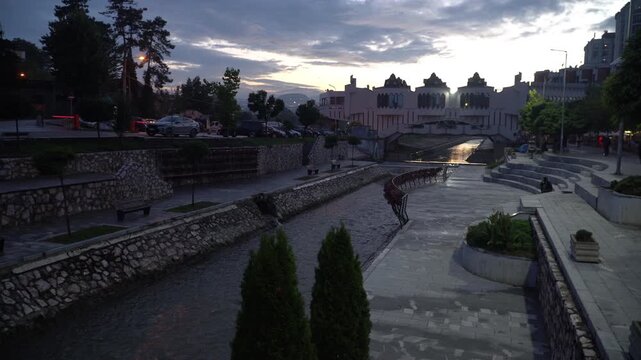 The River Raska running through the town center of Novi Pazar, Serbia