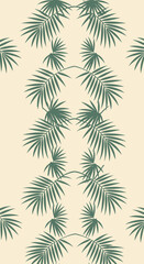 Fototapeta premium Repeating pattern of green palm fronds on a cream background.