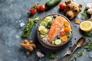 Grilled salmon steak with fresh vegetables for a healthy, delicious meal